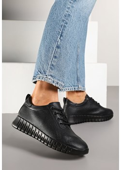 Czarne Sneakersy ze Skóry Naturalnej z Perforacją na Tłoczonej Podeszwie Setilora ze sklepu renee.pl w kategorii Buty sportowe damskie - zdjęcie 178539905