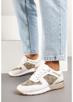 Biało-Brązowe Sneakersy Ozdobione Metaliczną Aplikacją i Przeszyciami Soltia ze sklepu renee.pl w kategorii Buty sportowe damskie - zdjęcie 178539917