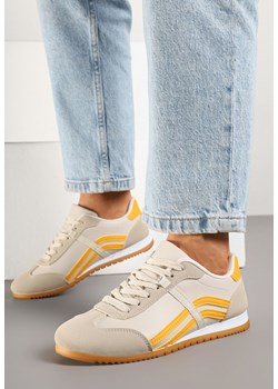 Beżowo-Pomarańczowe Sneakersy w Stylu Kultowych Tenisówek z Ozdobnymi Przeszyciami Wendiva ze sklepu born2be.pl w kategorii Buty sportowe damskie - zdjęcie 178541975