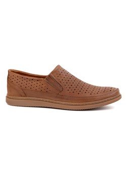 Buty męskie skórzane ażurowe 2107L na lato camel ze sklepu butyolivier w kategorii Półbuty męskie - zdjęcie 178543469