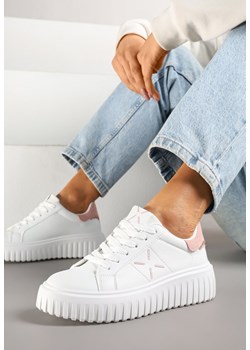 Biało-Różowe Sneakersy na Platformie z Tłoczeniem i Brokatową Wstawką Nuselin ze sklepu renee.pl w kategorii Buty sportowe damskie - zdjęcie 178544837