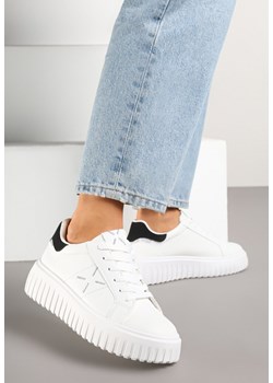 Biało-Czarne Sneakersy na Grubej Tłoczonej Podeszwie z Brokatem Nusandra ze sklepu born2be.pl w kategorii Buty sportowe damskie - zdjęcie 178559879