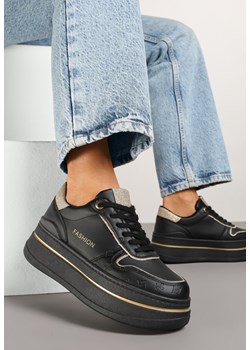 Czarne Sneakersy na Grubej Podeszwie z Napisem i Brokatem Odivena ze sklepu born2be.pl w kategorii Buty sportowe damskie - zdjęcie 178560095