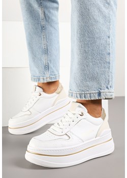 Biało-Złote Sneakersy na Grubej Podeszwie z Napisem i Brokatem Odivena ze sklepu born2be.pl w kategorii Buty sportowe damskie - zdjęcie 178560098
