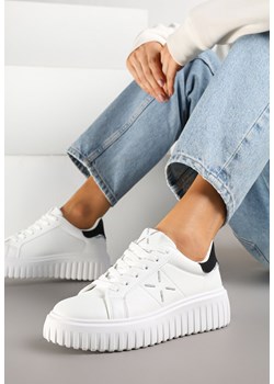 Biało-Czarne Sneakersy na Platformie z Tłoczeniem i Brokatową Wstawką Nuselin ze sklepu renee.pl w kategorii Buty sportowe damskie - zdjęcie 178560247
