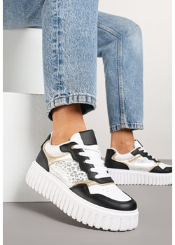 Biało-Czarne Sneakersy na Platformie z Tłoczeniem Ozdobione Panterką i Perforacją Udivaya ze sklepu renee.pl w kategorii Buty sportowe damskie - zdjęcie 178562488