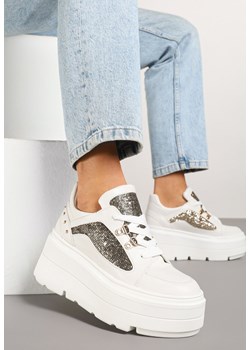 Białe Sneakersy Vices na Platformie Ozdobione Brokatem Ldivana ze sklepu renee.pl w kategorii Buty sportowe damskie - zdjęcie 178562926