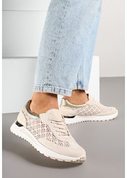 Beżowe Sneakersy z Ażurowym Zdobieniem i Metalicznymi Wstawkami Sesovienna ze sklepu renee.pl w kategorii Buty sportowe damskie - zdjęcie 178567626