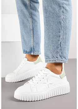 Biało-Zielone Sneakersy na Grubej Tłoczonej Podeszwie z Brokatem Nusandra ze sklepu born2be.pl w kategorii Buty sportowe damskie - zdjęcie 178567737