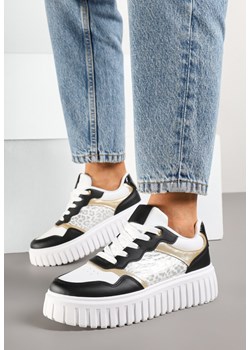 Biało-Czarne Sneakersy na Grubej Tłoczonej Podeszwie z Perforacją i Panterką Odivila ze sklepu born2be.pl w kategorii Buty sportowe damskie - zdjęcie 178567767