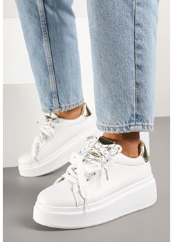 Biało-Złote Sneakersy Ozdobione Podwójnym Wiązaniem Zdivane ze sklepu born2be.pl w kategorii Buty sportowe damskie - zdjęcie 178567998