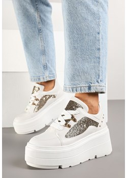 Białe Sneakersy Vices na Grubej Podeszwie z Brokatem Sdivona ze sklepu born2be.pl w kategorii Buty sportowe damskie - zdjęcie 178568379