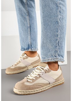 Ciemnobeżowe Sneakersy w Stylu Klasycznych Tenisówek z Ozdobnymi Przeszyciami Emloti ze sklepu born2be.pl w kategorii Buty sportowe damskie - zdjęcie 178571268