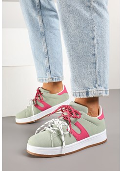 Zielono-Fuksjowe Sneakersy z Geometrycznym Wzorem Telawiela ze sklepu born2be.pl w kategorii Buty sportowe damskie - zdjęcie 178582886