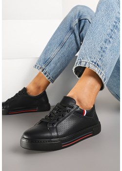 Czarne Skórzane Sneakersy na Płaskiej Podeszwie ze Skórzaną Wkładką i Perforacją Galiwa ze sklepu renee.pl w kategorii Buty sportowe damskie - zdjęcie 178583166