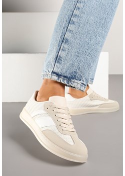 Beżowe Sneakersy Typu Tenisówki z Ozdobnymi Paskami Amodelle ze sklepu born2be.pl w kategorii Buty sportowe damskie - zdjęcie 178589277