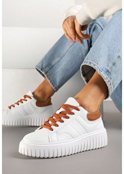 Biało-Brązowe Sneakersy na Platformie Ozdobionej Tłoczonej Zdivona ze sklepu renee.pl w kategorii Buty sportowe damskie - zdjęcie 178590088
