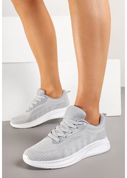 Szare Buty Sportowe Sneakersy Ozdobione Tłoczonymi Paskami Amoselle ze sklepu born2be.pl w kategorii Buty sportowe damskie - zdjęcie 178591147