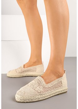 Beżowe Espadryle Vices na Plecionej Podeszwie Zdobione Szydełkowym Tłoczeniem Finselina ze sklepu renee.pl w kategorii Espadryle damskie - zdjęcie 178619458
