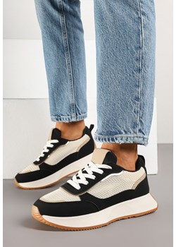 Czarno-Beżowe Sneakersy Ozdobione Geometrycznym Motywem Calgis ze sklepu renee.pl w kategorii Buty sportowe damskie - zdjęcie 178622558