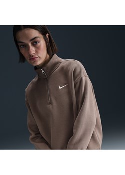 Damska bluza dresowa o kroju oversize z zamkiem 1/4 Nike Sportswear Phoenix Fleece - Brązowy ze sklepu Nike poland w kategorii Bluzy damskie - zdjęcie 178629729