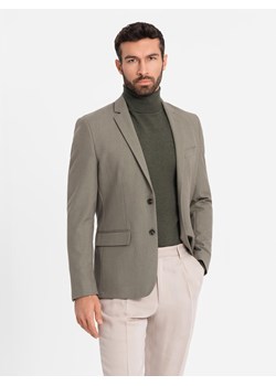 Męska elegancka marynarka SLIM FIT z rayonem – oliwkowa V5 OM-BLZB-0135 ze sklepu ombre w kategorii Marynarki męskie - zdjęcie 178647566