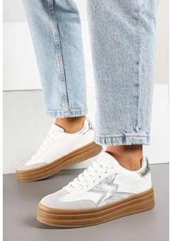 Srebrno-Białe Sneakersy na Kauczukowej Podeszwie z Geometrycznym Wzorem Tolionne ze sklepu born2be.pl w kategorii Buty sportowe damskie - zdjęcie 178654659