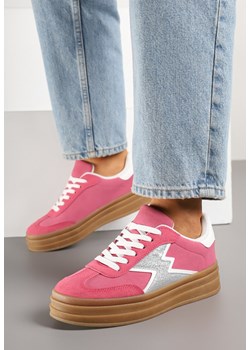 Fuksjowe Sneakersy na Kauczukowej Podeszwie z Geometrycznym Wzorem Tolionne ze sklepu born2be.pl w kategorii Buty sportowe damskie - zdjęcie 178654665