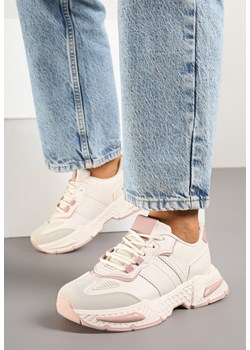 Beżowo-Różowe Sneakersy Streetwearowe z Kontrastowymi Przeszyciami Ilirenas ze sklepu born2be.pl w kategorii Buty sportowe damskie - zdjęcie 178654695