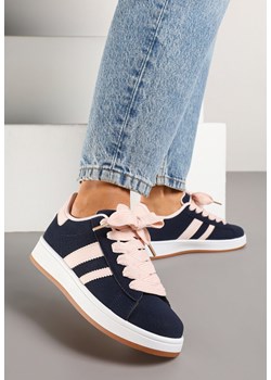 Granatowo-Różowe Sneakersy na Niskiej Platformie z Naszywkami Flordexia ze sklepu renee.pl w kategorii Buty sportowe damskie - zdjęcie 178656797