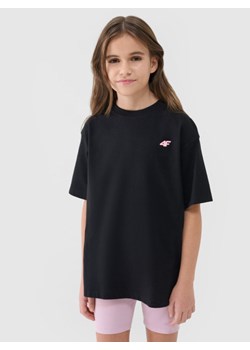 Dziewczęcy t-shirt oversize 4F 4FJWSS25TTSHF1851 - czarny ze sklepu Sportstylestory.com w kategorii Bluzki dziewczęce - zdjęcie 178657236