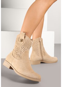 Ciemnobeżowe Botki Kowbojki Ażurowe Efaliria ze sklepu renee.pl w kategorii Botki - zdjęcie 178658206