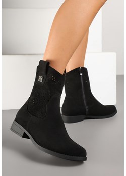 Czarne Botki w Stylu Kowbojek z Ażurowymi Wycięciami Efadriana ze sklepu born2be.pl w kategorii Botki - zdjęcie 178658387