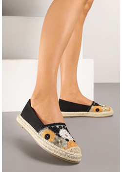 Czarne Espadryle z Ozdobnym Kwiatowym Haftem i Plecionką Toliata ze sklepu renee.pl w kategorii Espadryle damskie - zdjęcie 178660147