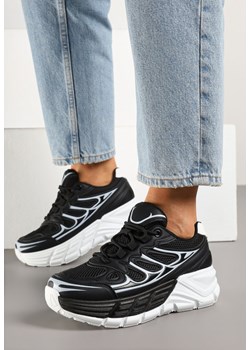 Czarne Sneakersy w Streetwearowym Stylu na Grubej Podeszwie z Tłoczeniami Siltewi ze sklepu born2be.pl w kategorii Buty sportowe damskie - zdjęcie 178662338