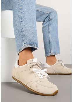 Beżowe Sneakersy z Podwójnymi Sznurowadłami i Przeszyciami Teleritia ze sklepu born2be.pl w kategorii Buty sportowe damskie - zdjęcie 178662587