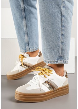 Biało-Brązowe Sneakersy w Stylu Kultowych Tenisówek z Dodatkowymi Sznurówkami Nasalla ze sklepu born2be.pl w kategorii Buty sportowe damskie - zdjęcie 178662977