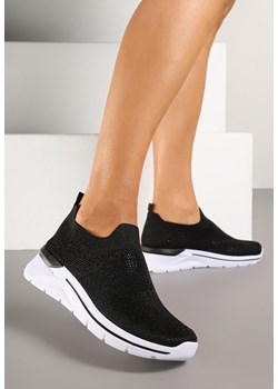 Czarne Buty Sportowe z Cholewką przed Kostkę z Miękkiego Materiału Ozdobione Cyrkoniami Telianisa ze sklepu renee.pl w kategorii Buty sportowe damskie - zdjęcie 178663418