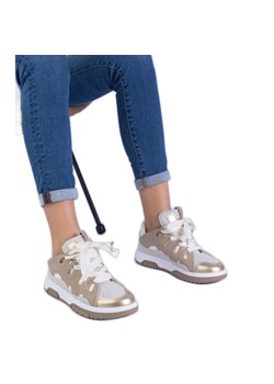 Beżowe sneakersy damskie z dekoracyjnym sznurowaniem beżowy ze sklepu ButyModne.pl w kategorii Buty sportowe damskie - zdjęcie 178667938