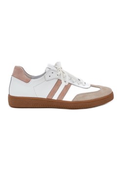 Zazoo N1068 Skórzane Niskie Sneakersy Damskie Beżowe beżowy ze sklepu ButyModne.pl w kategorii Buty sportowe damskie - zdjęcie 178667986