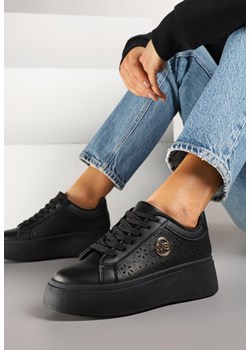 Czarne Sneakersy na Platformie z Ażurowym Zdobieniem i Aplikacją Dalirnna ze sklepu renee.pl w kategorii Buty sportowe damskie - zdjęcie 178673378