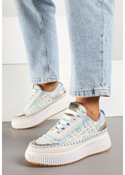 Biało-Niebieskie Sneakersy z Tweedowymi Zdobieniami i Przeszyciami na Platformie Ulandrelia ze sklepu renee.pl w kategorii Buty sportowe damskie - zdjęcie 178673936