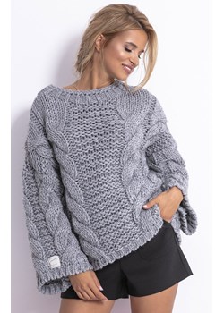 Sweter z wełną CHUNKY KNIT F780, Kolor szary, Rozmiar S/M, Fobya ze sklepu Primodo w kategorii Swetry damskie - zdjęcie 178691408