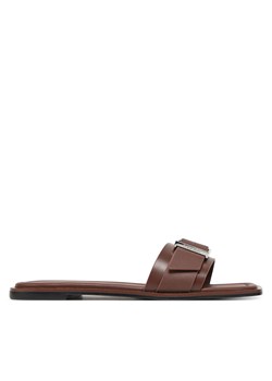 Klapki Calvin Klein Flat Slide W/Buckle - Lth HW0HW02490 Brązowy ze sklepu eobuwie.pl w kategorii Klapki damskie - zdjęcie 178692129