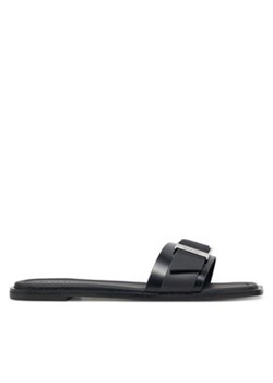 Calvin Klein Klapki Flat Slide W/Buckle - Lth HW0HW02490 Czarny ze sklepu MODIVO w kategorii Klapki damskie - zdjęcie 178693016