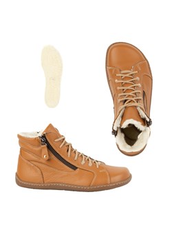 Damskie minimalistyczne buty skórzane zimowe barefoot 1261 rude ze sklepu butyolivier w kategorii Półbuty damskie - zdjęcie 178700685