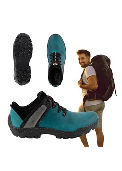 Skórzane buty trekkingowe męskie 311GT turkusowe ze sklepu butyolivier w kategorii Buty trekkingowe męskie - zdjęcie 178700797