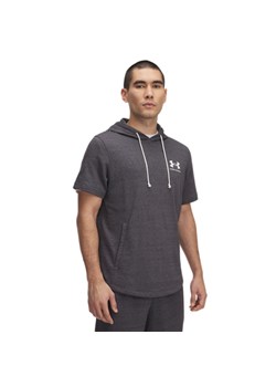 Męska bluza dresowa nierozpinana z krótkim rękawem Under Armour UA Rival Terry LC SS HD - szara ze sklepu Sportstylestory.com w kategorii Bluzy męskie - zdjęcie 178709979