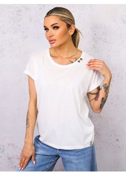 T-SHIRT OVERSIZE Z OZDOBNYMI GUZIKAMI- BIAŁY ze sklepu olika.com.pl w kategorii Bluzki damskie - zdjęcie 178711936