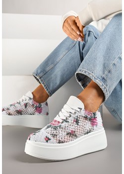 Białe Ażurowe Sneakersy Vices na Platformie w Kwiaty Halvisa ze sklepu renee.pl w kategorii Buty sportowe damskie - zdjęcie 178729809